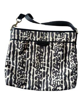 Coach F31686 Ocelot Animal Leopard Print Canvas File Crossbody Bag Black Beige